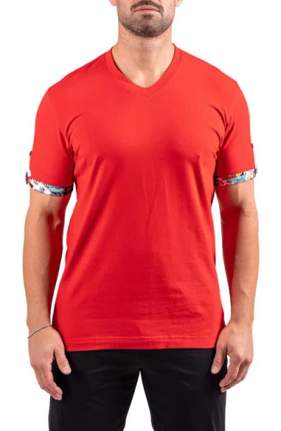 Maceoo Vivaldi Scarlet Red V-neck Cotton T-shirt