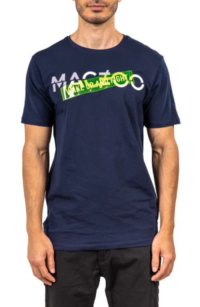 Maceoo Wakeupfight Navyblue Graphic T-shirt In Blue