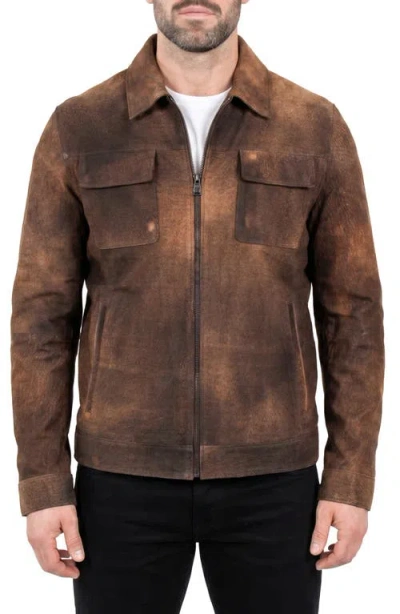 Maceoo Weathered Leather Jacket In Brown