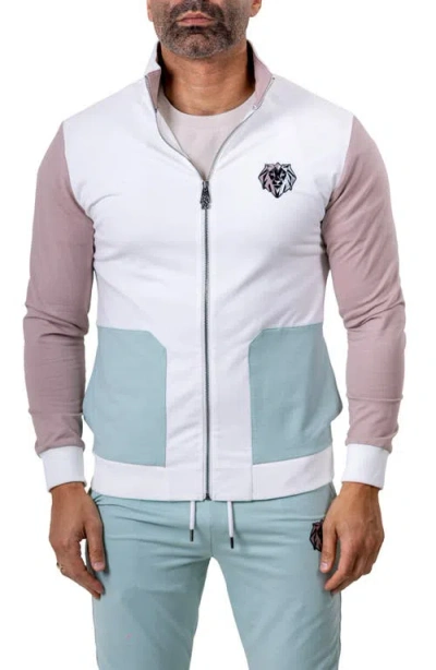 Maceoo Zipper Refined90 Grey Colorblock Knit Track Jacket In White