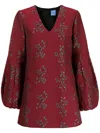 Macgraw Jacquard Rose-embroidery Minidress In Red