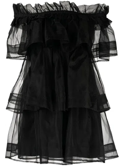 Macgraw Petal Layered Silk Mini Dress In Black