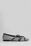 Mach &amp; Mach Crystal Net Square Toe Ballerinas With Straps 10mm In Black