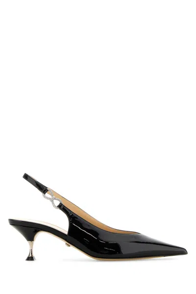 Mach &amp; Mach Black Leather Crystal Bow Pumps