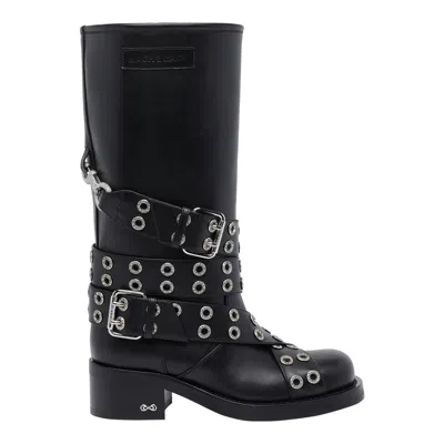 Mach &amp; Mach Buckle Belt Vintage Leather Combat Boots In Black