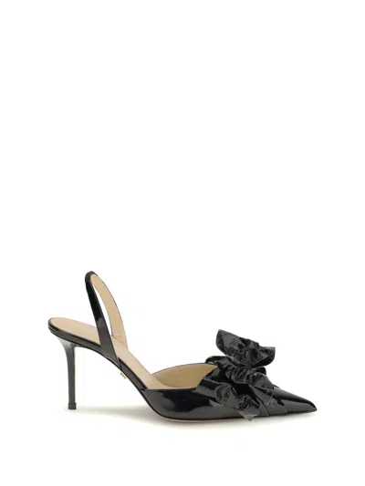 Mach &amp; Mach Le Cadeau Wrapped Leather Slingbacks In Black