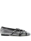 Mach &amp; Mach Crystal Net Square Toe Ballerinas With Straps 10mm In Black