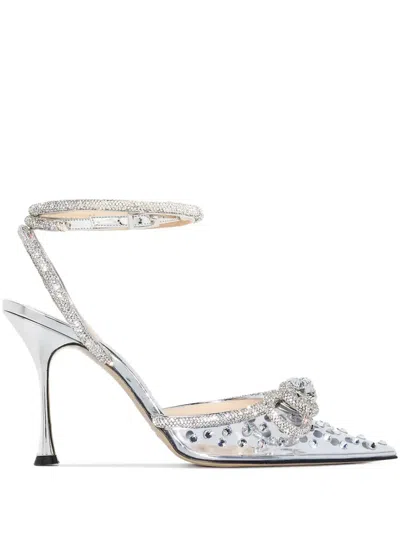 Mach &amp; Mach Double Bow 100 Mm Crystal Embellished Slingback In Silver