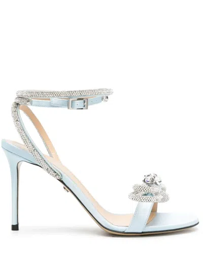 Mach &amp; Mach Double Bow 95 Mm Sandals In Light Blue Satin With Crystals