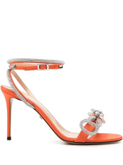 Mach &amp; Mach Double Bow 95 Mm Sandals In Orange Satin With Crystals
