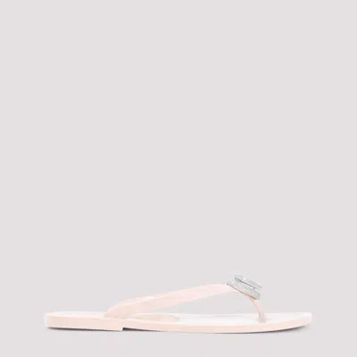 Mach &amp; Mach Double Heart Rubber Thong Nude Flip Flops In White