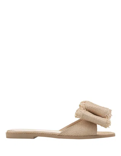 Mach &amp; Mach Flat Sandals With Bow In Natural Raffia In Brown
