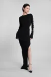 Mach &amp; Mach Long Black Stretch Dress With Applications In Black