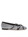 Mach &amp; Mach Crystal Net Square Toe Ballerinas With Straps 10mm In Black