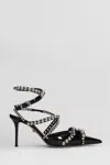 Mach &amp; Mach Crystal Studs Sandals In Black