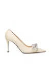 Mach &amp; Mach Raffia Pumps With Double Bow Crystals In Beige