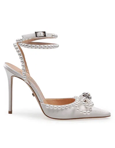 Mach &amp; Mach Satin Double Decollete With Pearl Bow In White