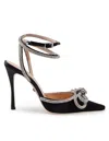 Mach &amp; Mach Satin Double Decollete With Rhinestone Bow In Black