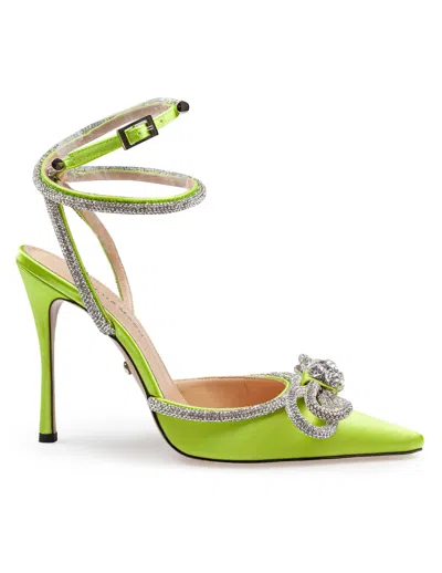 Mach &amp; Mach Satin Double Decollete With Rhinestone Bow In Lime