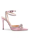 Mach &amp; Mach Satin Double Decollete With Rhinestone Bow In Pink