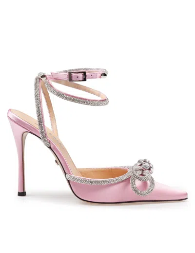 Mach &amp; Mach Satin Double Decollete With Rhinestone Bow In Pink