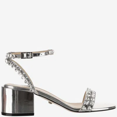 Mach &amp; Mach Silk Audrey Sandals In Silver