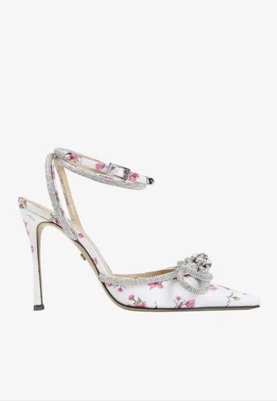 Mach&mach 115 Double-bow Floral Heeled Sandals In White