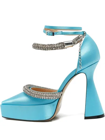 Pre-owned Mach&mach 130mm Crystal-embellished Heeled Sandals In Blue