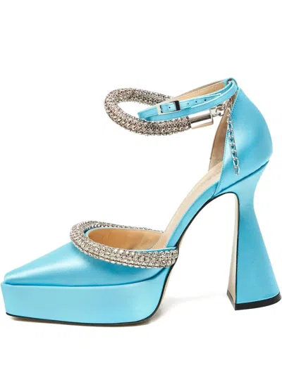Pre-owned Mach&mach 130mm Kimberly Crystal Platform Pumps In Blue