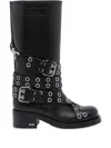 Mach&mach Vintage Leather Combat Ankle Boots With Buckles In Black