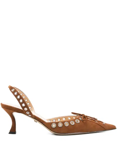 Mach&mach 65mm Le Cadeau Stud-embellished Slingback Pumps In Brown