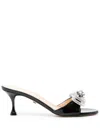 Mach&mach Embellished Double Bow Patent Leather Mule Pumps In Black