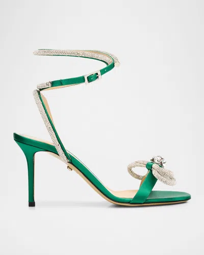 Mach&mach 85mm Strass Double Bow Satin Ankle-strap Sandals In Green