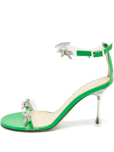 Pre-owned Mach&mach 90mm Floating Crystal-bow Sandals In Green