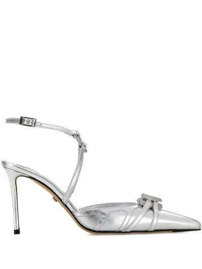 Mach&mach 95mm Crystal-embellished Ankle-strap Pumps In Gray