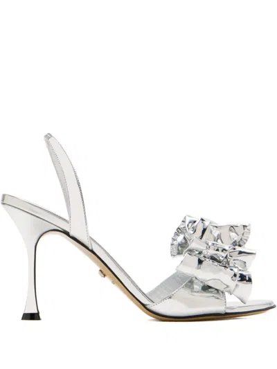Mach&mach 95mm Le Cadeau Ruffle-bow Sandals In Silver