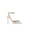 Mach&mach Mach & Mach Adjustable Ankle Strap Satin Pumps In White