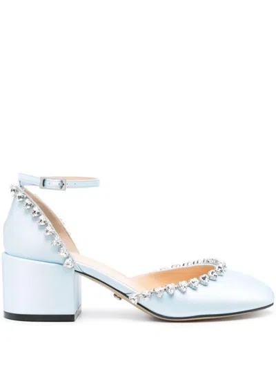 Mach&mach Audrey Satin Crystal Embellished Pumps In Blue