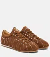 Mach&mach Ballet Runner Embellished Suede Sneakers In Brown