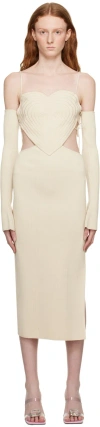 Mach&mach Heart Knitted Midi Dress In Beige
