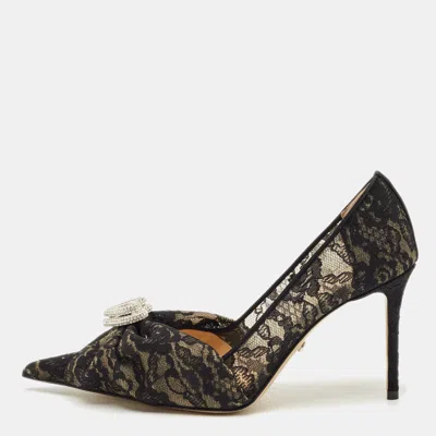 Mach&mach Black Lace Draped Double Heart Pumps In Multi