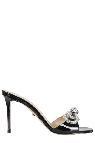 Mach&mach Black Patent Leather Rhinestone-bow Leather Mules