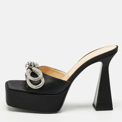 Mach&mach Black Satin Double Bow Platform Slide Sandals