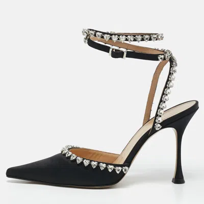 Pre-owned Mach&mach Black Satin Heart Crystal Embellished Audrey Pumps Size 39