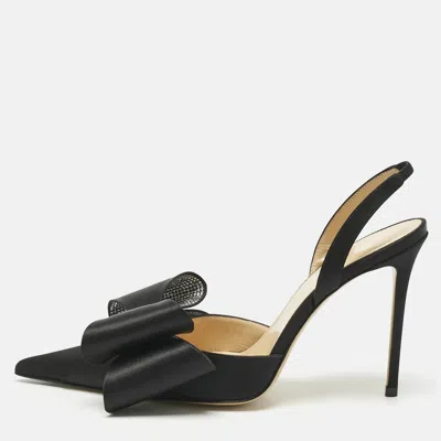 Pre-owned Mach&mach Black Satin Le Cadeau Slingback Pumps Size 38.5