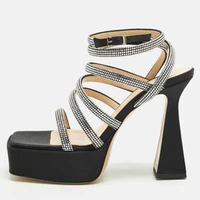 Mach&mach Black Satin Sydney Crystal Embellished Platform Sandals
