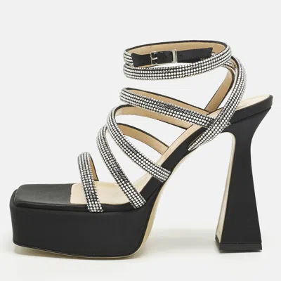 Pre-owned Mach&mach Black Satin Sydney Crystal Embellished Platform Sandals Size 40