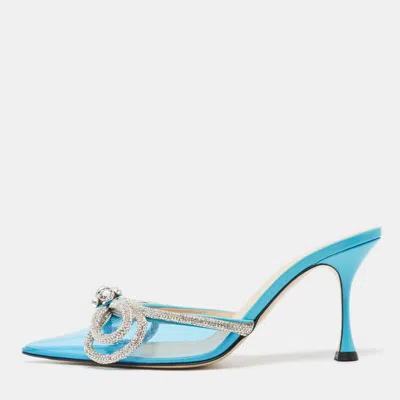 Mach&mach Blue Pvc Crystal Embellished Double Bow Mules In Multi