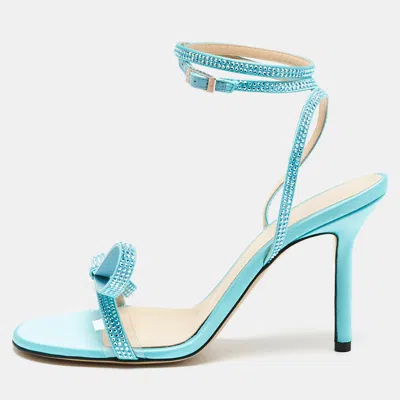 Mach&mach Blue Satin And Pvc French Bow Sandals