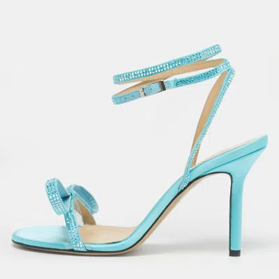 Pre-owned Mach&mach Blue Satin And Pvc French Bow Sandals Size 37.5